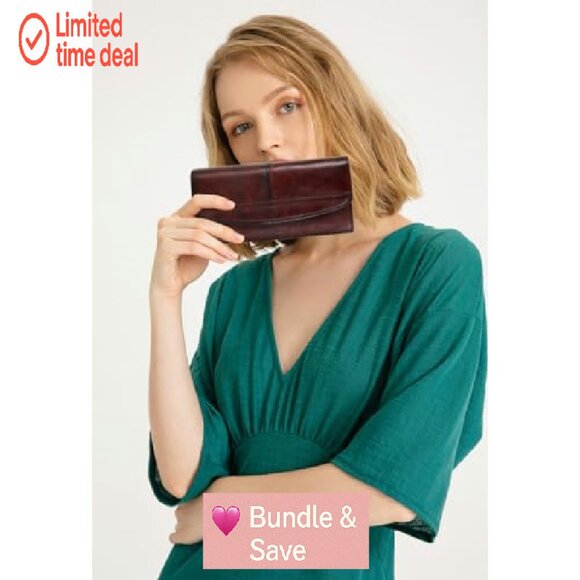 Large Capacity Leather Wallet Clutch Organizer with 18 Card Slots - Picture 3 of 8